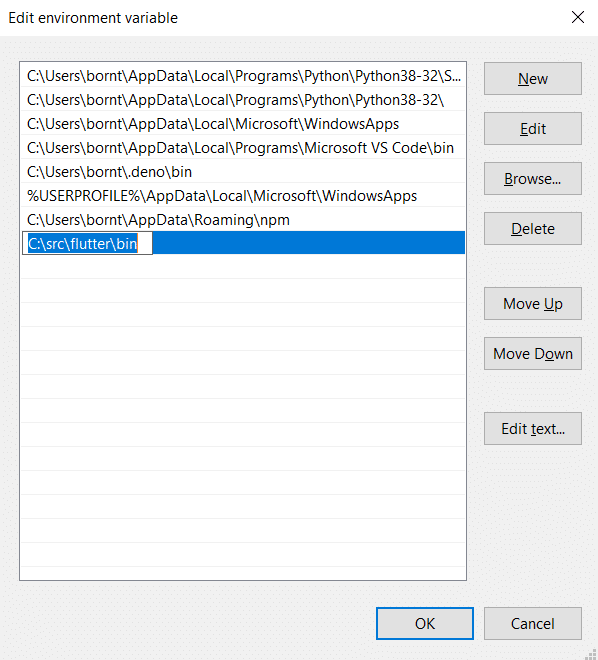 add Flutter to environment variable