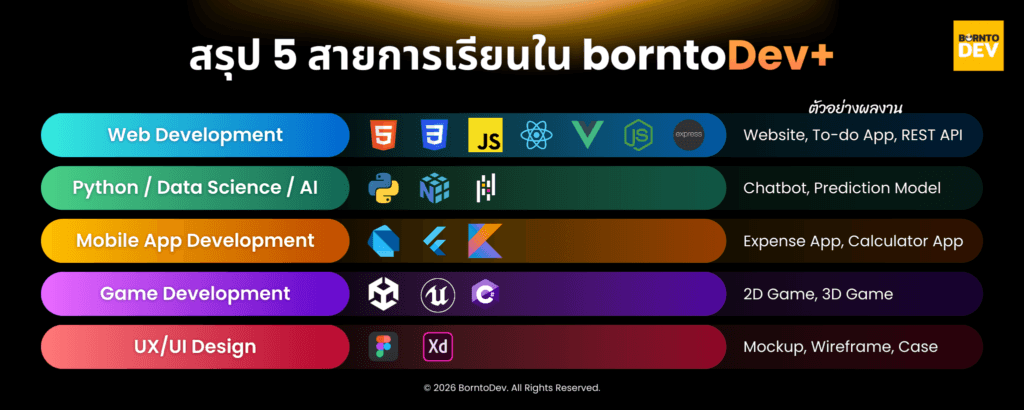 Summary of 5 learning path from borntodev+