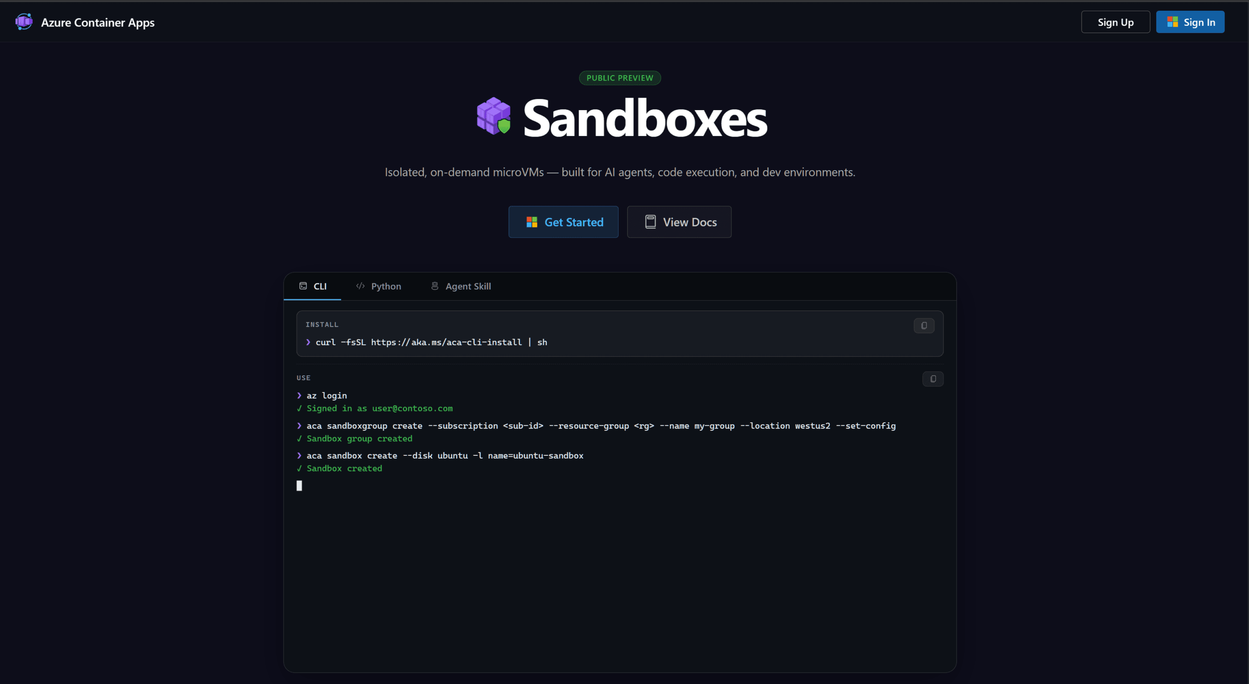 Azure Container Apps Sandboxes